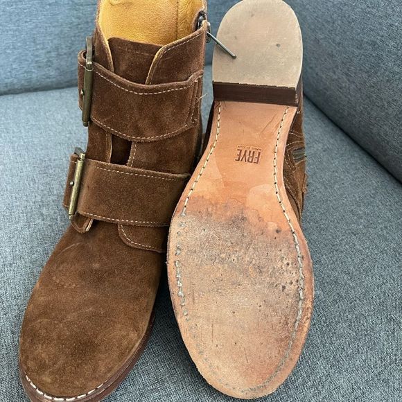 FRYE Sabrina brown suede double buckle boots - Picture 11 of 15